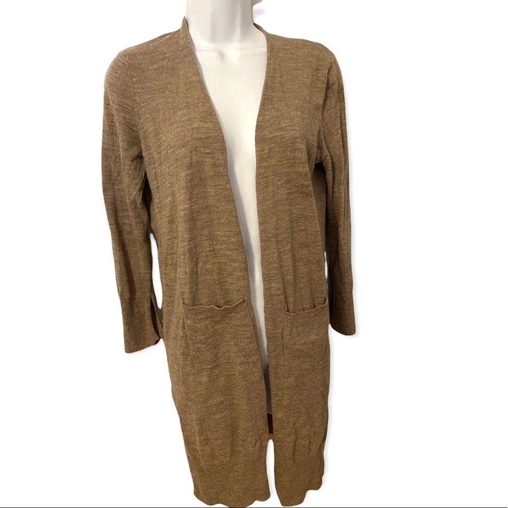 Elie Tahari Long Open-Front Cardigan in Light Brown